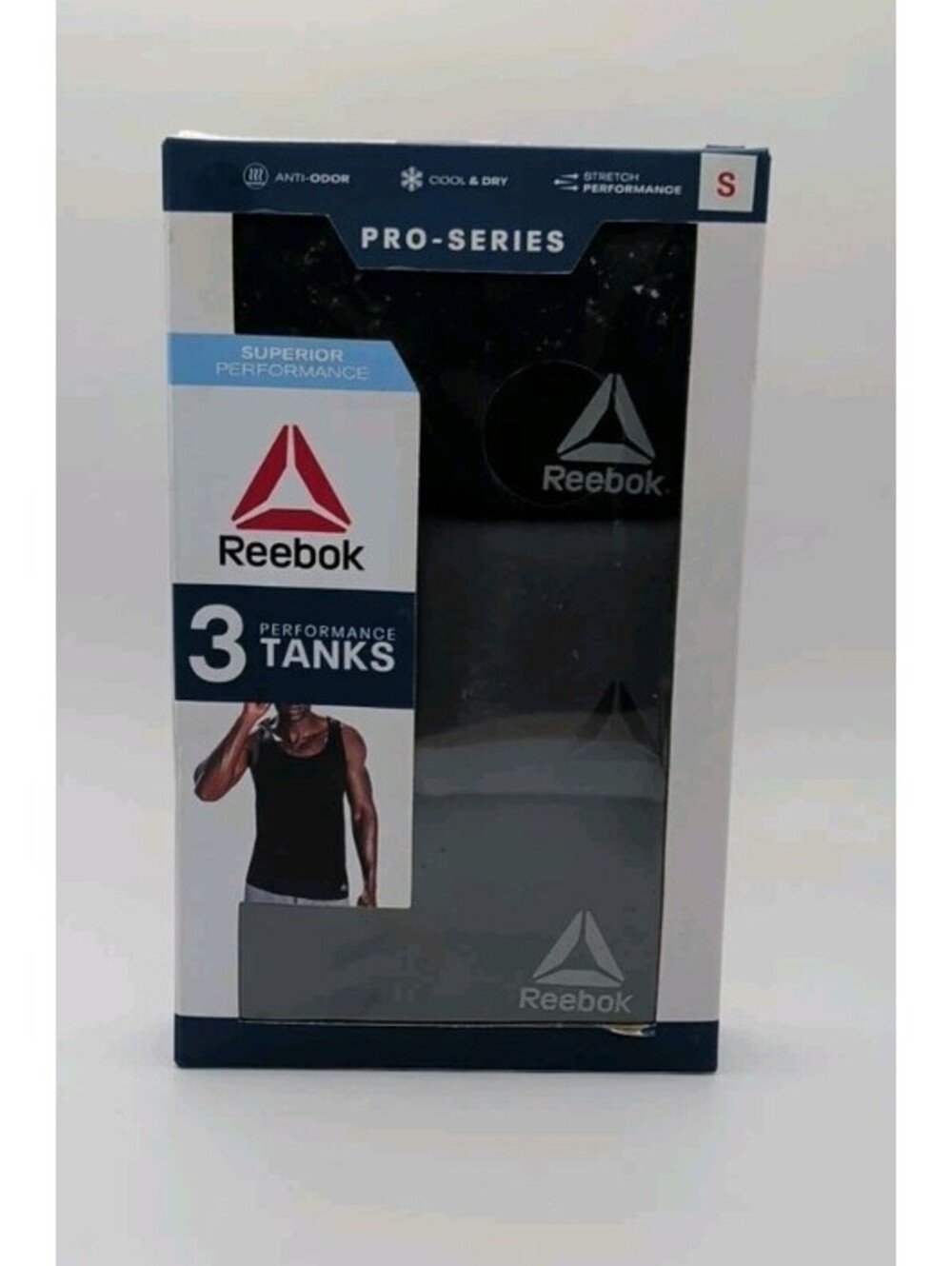 New Reebok Pro-Series Mens Size SMALL 3-Pack Performance Tank Tops Blk/Grey